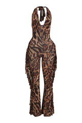 Jumanji halter fringe jumpsuit