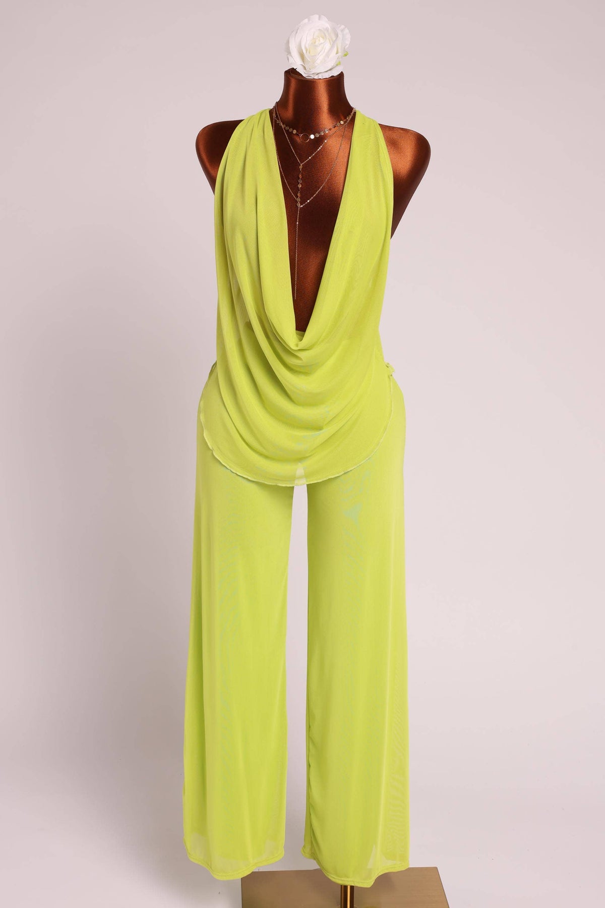 Facade Deep cowl neck sleeveless top & pants set
