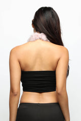 [SELECT]Fur halter open back crop top
