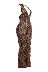Jumanji halter fringe jumpsuit