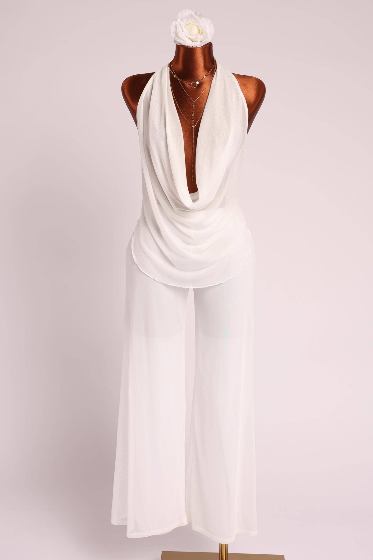 Facade Deep cowl neck sleeveless top & pants set